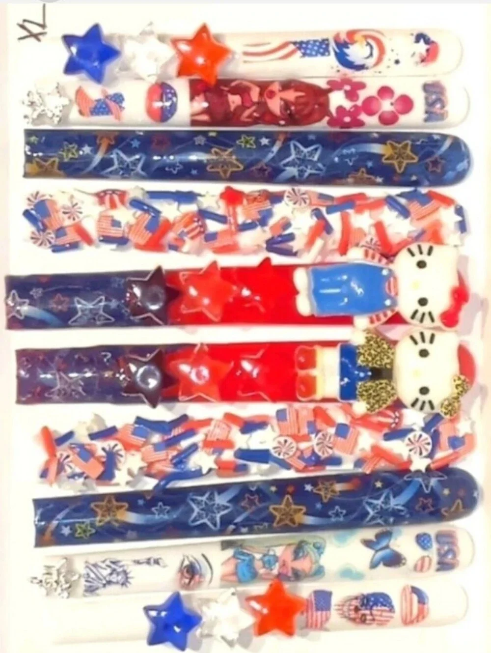 Hand CRAFTED 6XL Patriotic Red, White & Blue Press-On Nails - Star & Flag